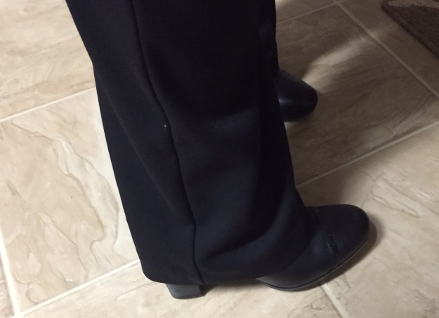 One pair of newly hemmed pants, by yours truly.