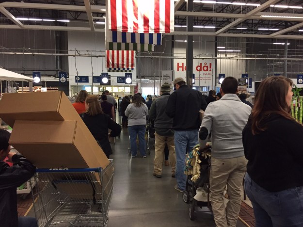 Waiting in line with daughter to check out at the always popular Ikea.